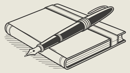 Vintage Book and Fountain Pen Illustration.