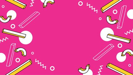 Abstract geometric design in pink with yellow and white shapes. Perfect for modern art projects, backgrounds, or branding materials.