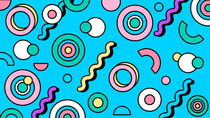 Bright blue 80s style geometric pattern suitable for backgrounds, packaging, digital designs, and retro themed projects. Eye catching and vibrant design option.