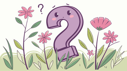 Whimsical Question Mark Character Surrounded by Colorful Flowers.