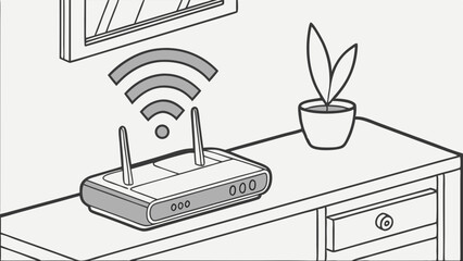 Wireless Router on a Small Table with Plant.