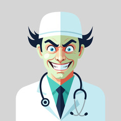 Mad Doctor with White Coat and Stethoscope Giving Sinister Smile