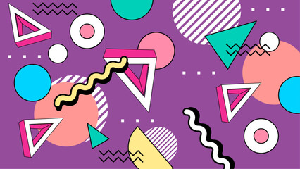 Vibrant 80s style geometric abstract design suitable for retro themed projects, backgrounds, posters, packaging, and social media graphics. Vibrant, geometric, retro, abstract.