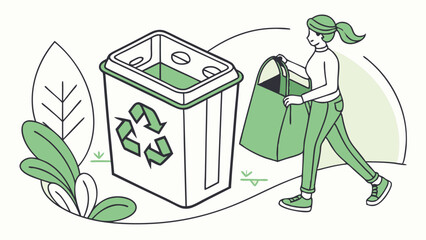 Woman with Reusable Bag Walking Towards Recycling Bin Illustration.