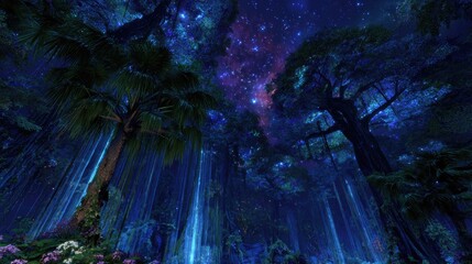 Glowing Night Forest With Stars
