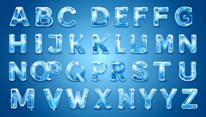 Blue, glassy alphabet