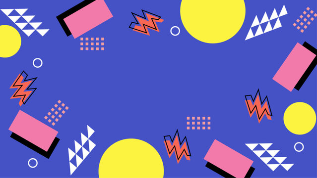 Vibrant 90s style geometric abstract design suitable for backgrounds, posters, album covers, and marketing materials with a retro theme.