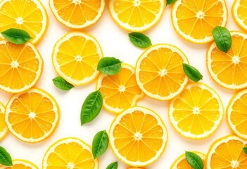 Fototapeta premium Vibrant seamless pattern of juicy lemon slices on white , diet, texture