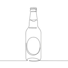Minimalist bottle line art, black and white, beverage or alcohol container  on transparent background