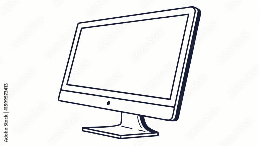Poster line drawing of a desktop computer with a stand.