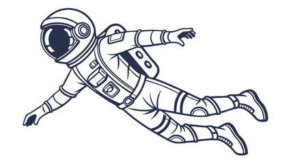 Outlined Astronaut Floating in Space with Detailed Suit.
