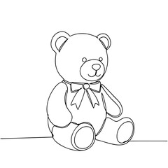Line art bear sitting, minimalist black and white, transparent background, childhood toy illustration 