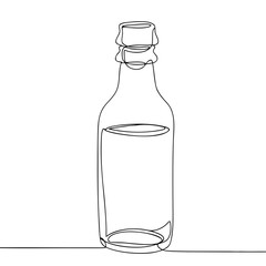 Minimalist line drawing of glass bottle, black and white illustration , transparent background