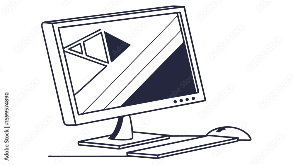 Poster simple line drawing of a computer monitor and keyboard.