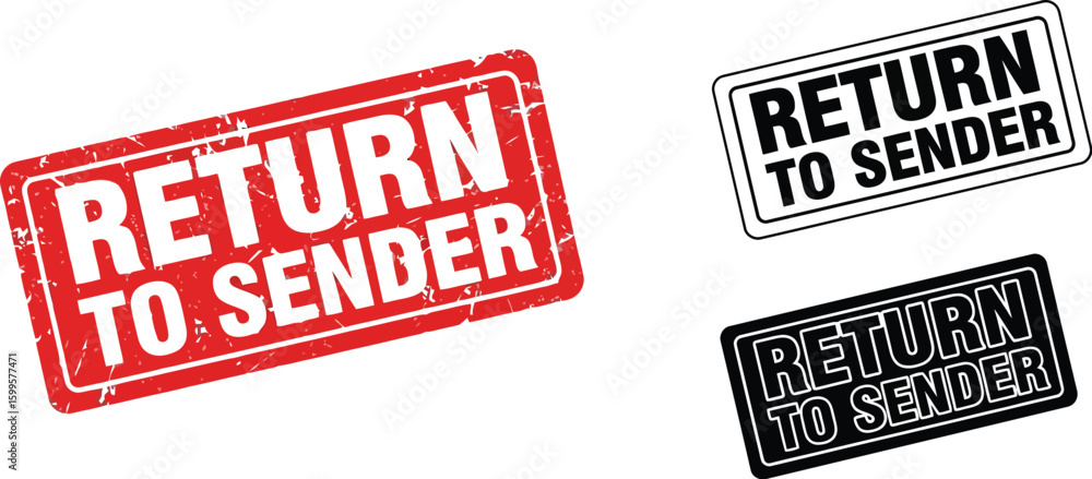 Poster return to sender stamps vector set for mail delivery issues and undeliverable packages concept desig