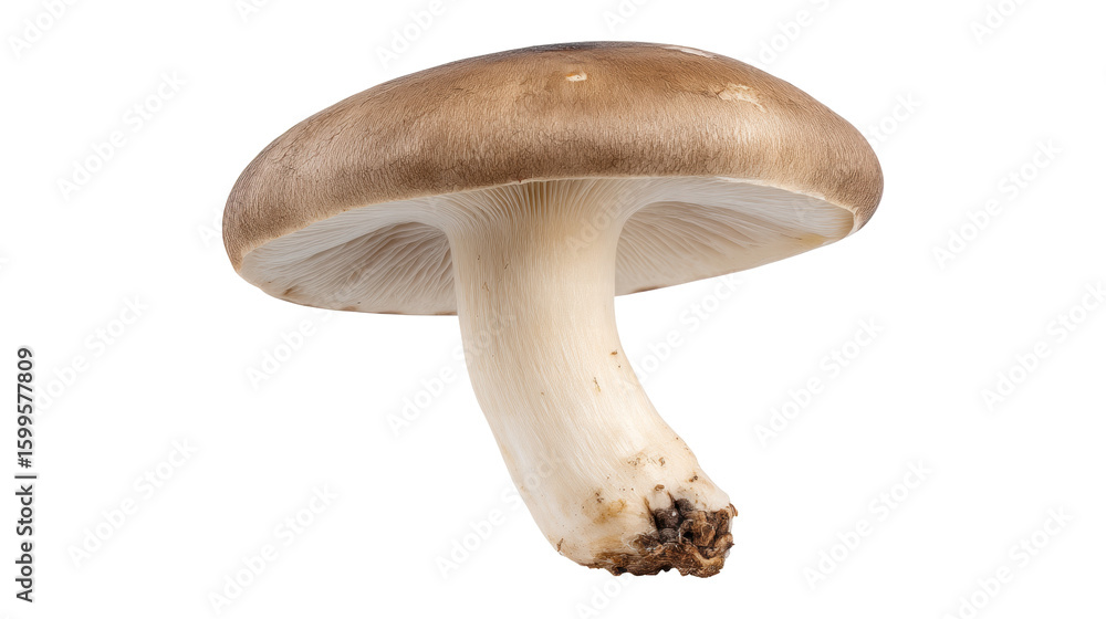 Poster mushroom isolated transparent background with detailed stem and brown cap showing natural texture
