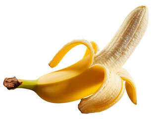 peeled banana on white background