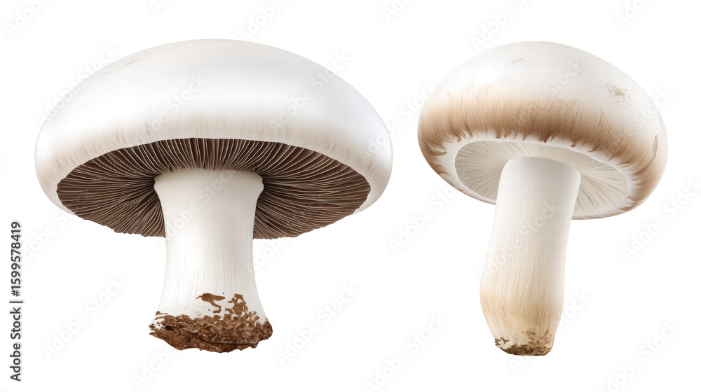 Poster white mushroom isolated on transparent background with natural texture and detail