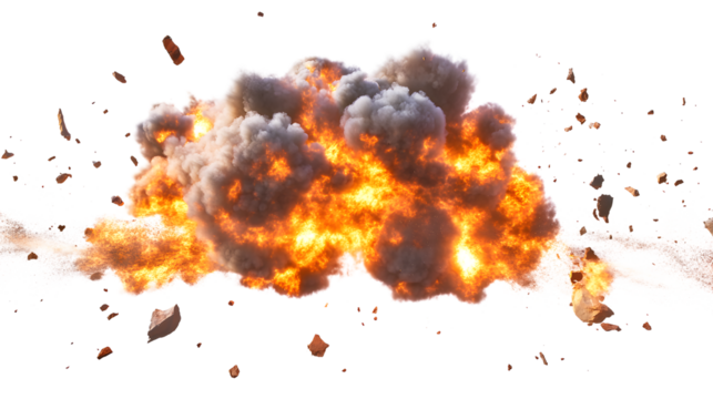 Fiery Explosion with Debris Isolated on Transparent Backdrop for Visual Effects