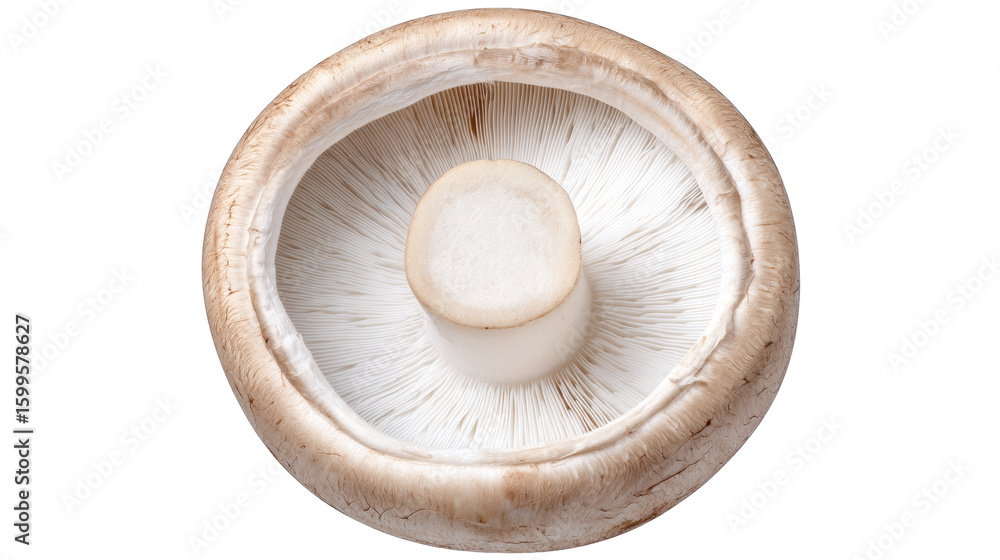 Poster mushroom isolated on transparent background showing gills and stem in close up view