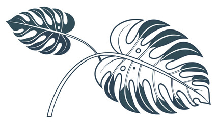 Stylized Monstera Leaves with Cutouts and Veins Dark Teal Color.