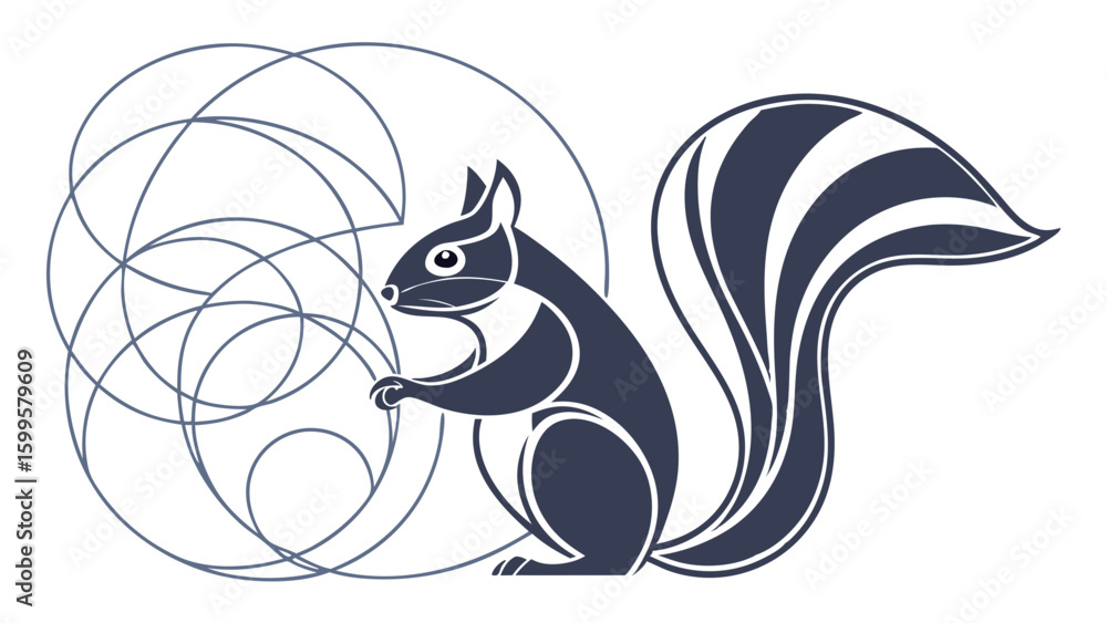 Poster stylized squirrel illustration with abstract background lines.