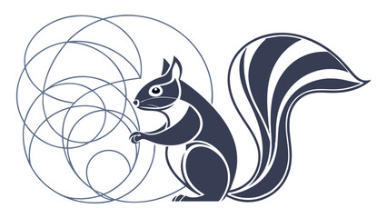 Stylized Squirrel Illustration with Abstract Background Lines.