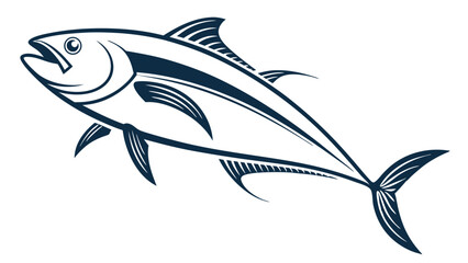 Stylized Tuna Fish Illustration with Dark Blue Outlines and Fins.