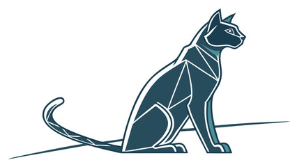 Stylized Teal Cat Illustration with Geometric Design Elements.