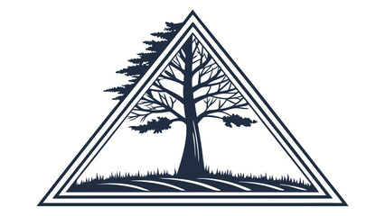 Stylized Tree Silhouette within a Geometric Triangle Frame.