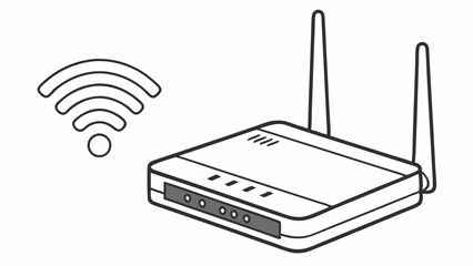 Stylized Wireless Router with Antennae and WiFi Symbol Illustration.