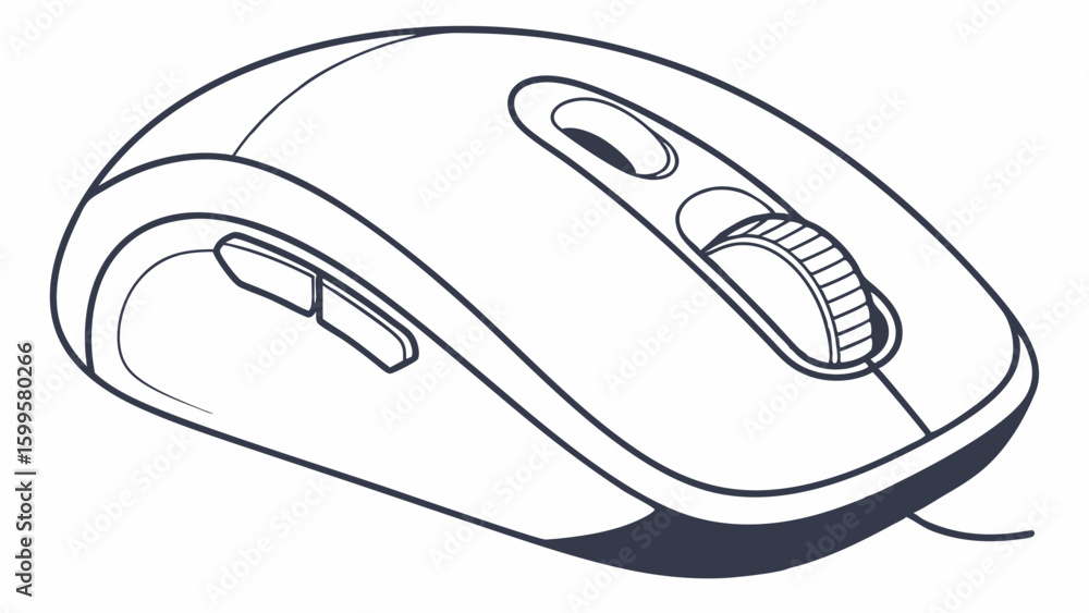 Poster vector illustration of a computer mouse with scroll wheel and buttons.