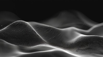A black and white abstract wave pattern with a dark background.