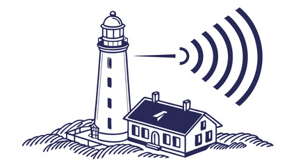 Vector Illustration of a Lighthouse and Adjacent Building.