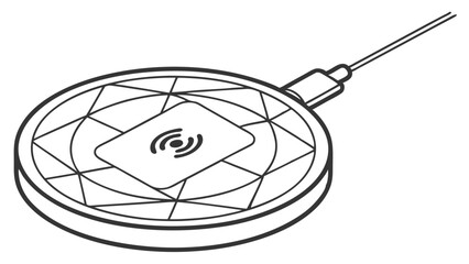 Wireless Charger Outline with Geometric Design and Cable.