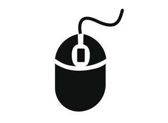 A simple black and white vector of a computer mouse with a visible cable connection