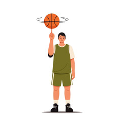 Athletic Young Man Spinning Orange Basketball on Finger Illustration