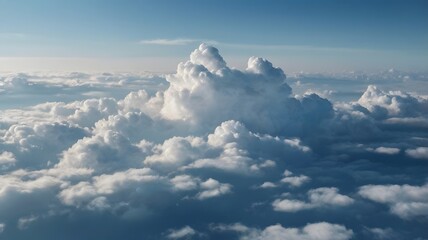 Fototapeta premium Sky View of Fluffy White Clouds with Blue Sky and Sunlight