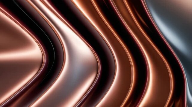 Abstract metallic curves background featuring copper and silver, smooth and shiny.