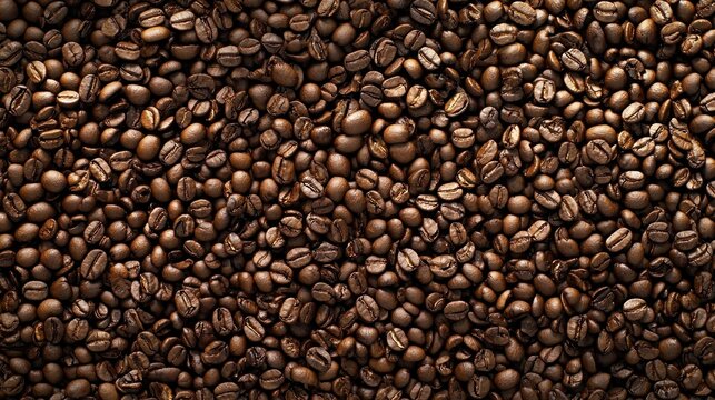 A close-up of coffee beans with a dark brown hue.