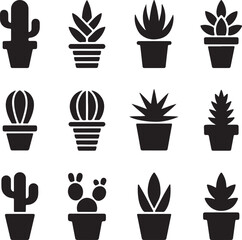 Fototapeta premium Potted succulent plant silhouettes cactus potted plant