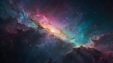 Fototapeta premium Colorful Galaxy Nebula with Bright Stars in Deep Space