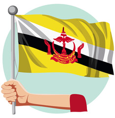 Flag of Brunei Darussalam with Hand Holding
