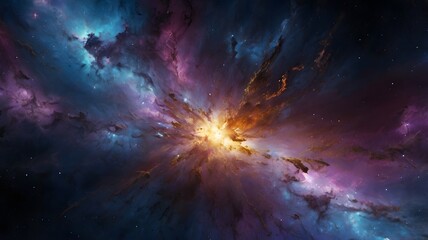 Obraz premium Colorful Nebula in Deep Space with Bright Central Explosion