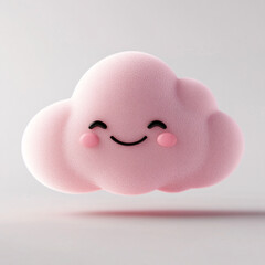 Smiling Pink Kawaii Cloud with Blush Cheeks in Soft Pastel 3D Style on Light Background

