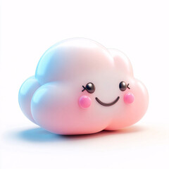 Cute Pink Cartoon Cloud with Smiling Face and Blush Cheeks on White Background
