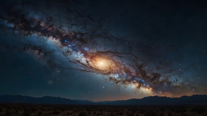 Naklejka premium Stunning Milky Way Galaxy Over Mountain Landscape Under Night Sky