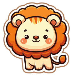 A vector illustration of a cute and sweet cartoon lion with brown fur smiling isolated