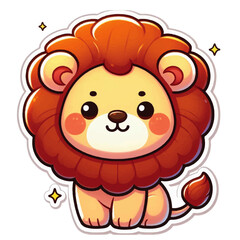 A vector illustration of a cute and sweet cartoon lion with brown fur smiling isolated