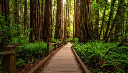 Redwood forest boardwalk path